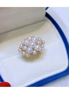 日系cherrykoko高级多珠戒指淡水珍珠小珍珠指环雪花轻奢可调节