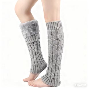 日系加绒毛线袜套保暖堆女士护腿套暖脚套针织麻花暖加厚防寒秋冬