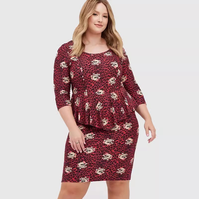 大码一步裙荷叶边修身连衣裙