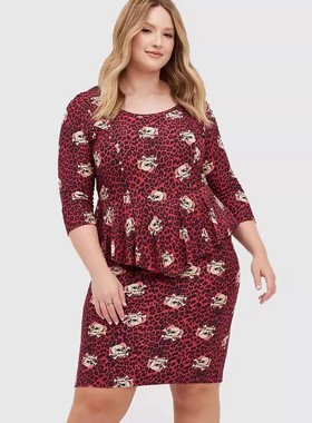 Plus Size Dress大码包臀一步裙个性节日荷叶边重磅棉修身连衣裙
