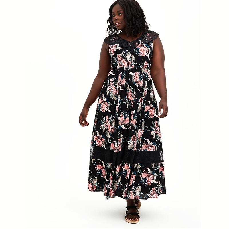 240-260斤大码外贸女装显瘦减龄系带蕾丝荷叶领背心连衣裙胸围120