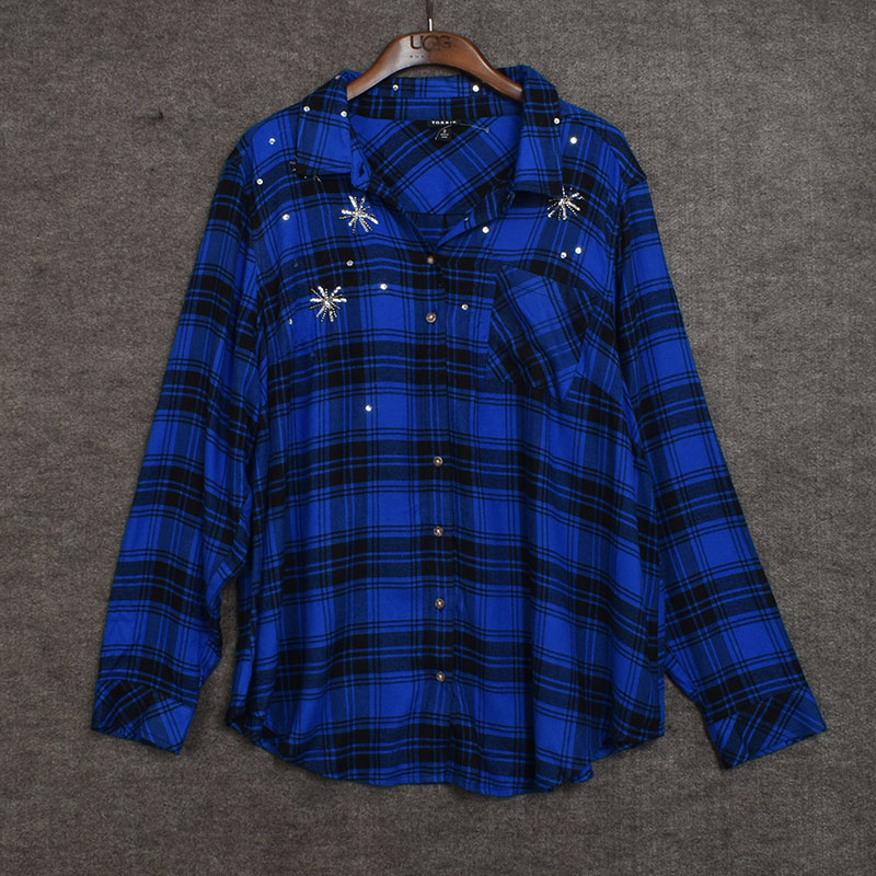 160-170斤大码外贸女装宽松亲肤秋冬休闲格子衬衫胸围120合辑