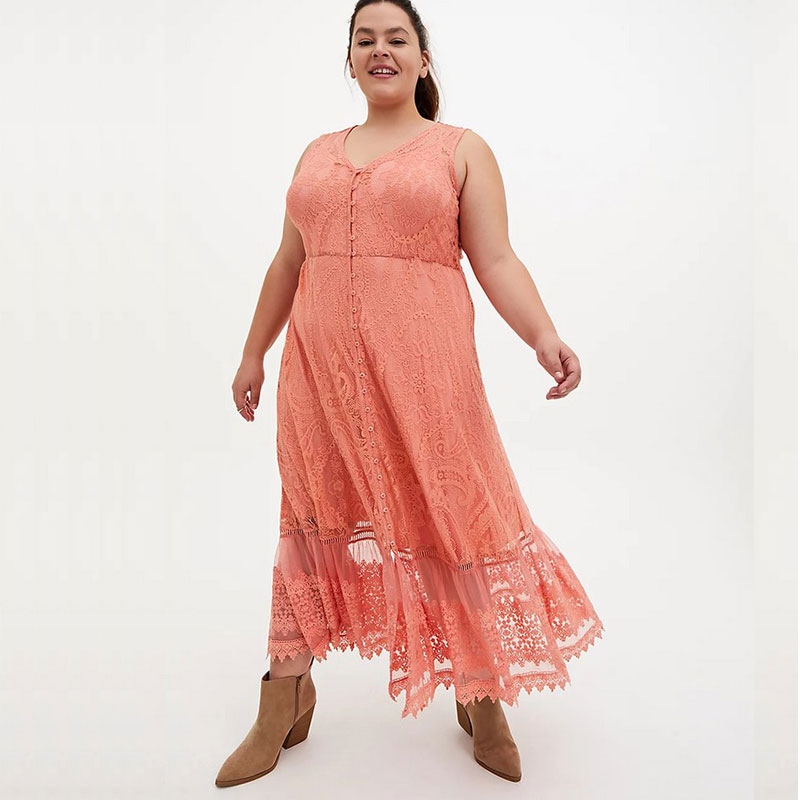 Plus Size Lace Dress大码重磅蕾丝两件套背心长款连衣裙胸围120