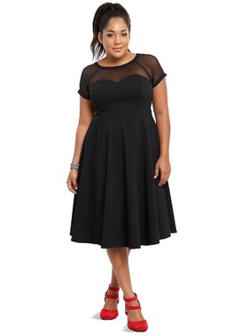 TORRID中长款大码性感黑色礼服样式洋气显瘦透纱网连衣裙