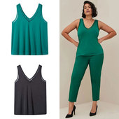 Plus 性感显瘦透气打底通勤蕾丝双V领工字背心 修身 Size Vest大码