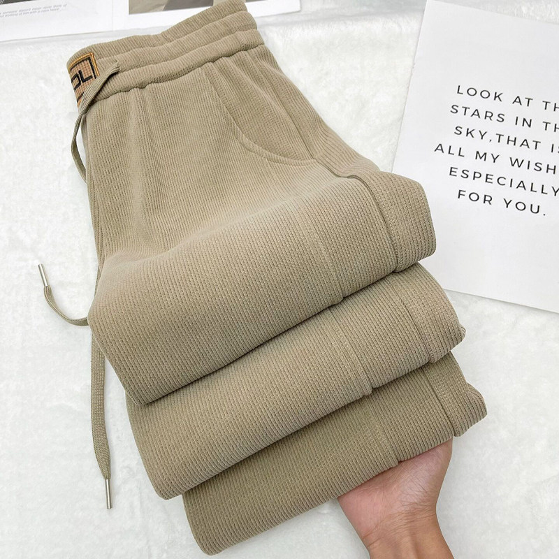 秋冬季加绒加厚雪尼尔高腰窄版羊羔绒阔腿裤女灯芯绒休闲直筒女裤