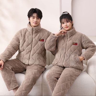 冬季新款男女情侣款睡衣加绒保暖家居服冬款套装大码保暖