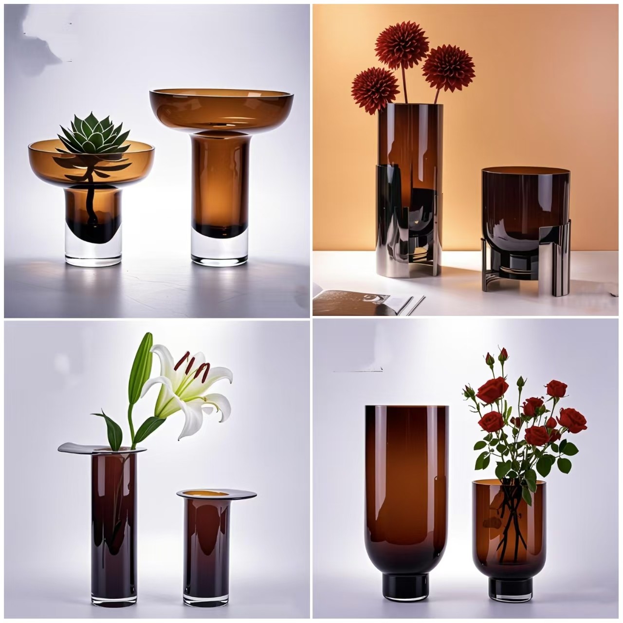 现代简约风家居客厅电视柜茶几玄关样板房创意棕色琥珀色玻璃花瓶,家居饰品,花瓶,淘宝优惠券,粉丝福利购,淘宝优惠卷