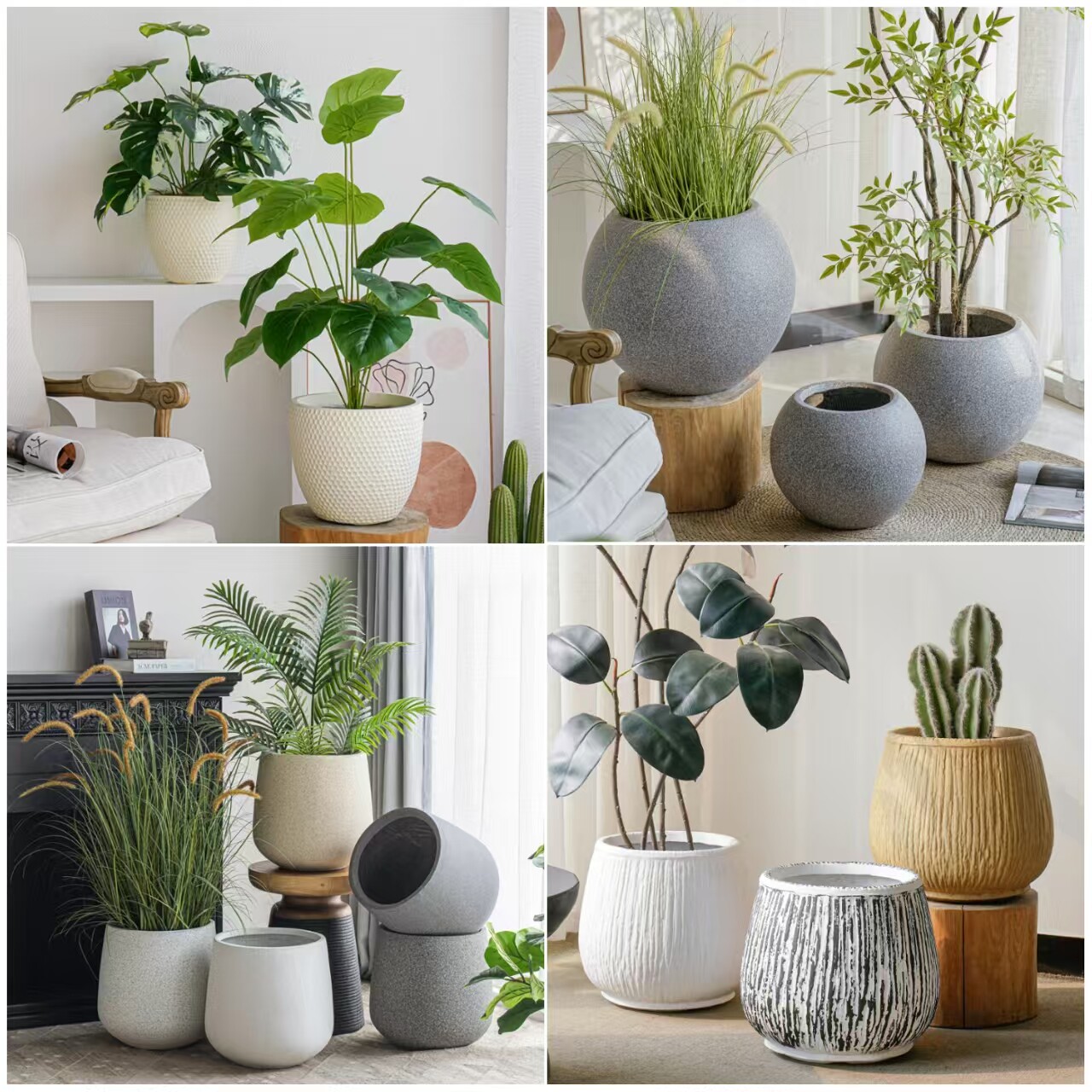 现代简约风家居客厅阳台庭院酒店民宿样板房创意大号镁泥装饰花盆