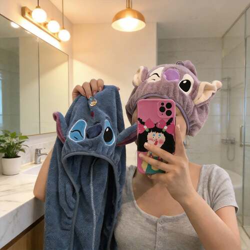 史迪仔卡通干发帽女强吸水速干浴帽包头巾珊瑚绒加厚洗头毛巾家用