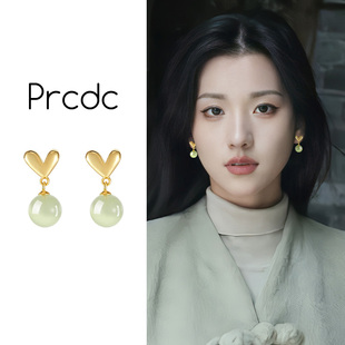 新中式 高级感轻奢小众气质绝美耳饰 蚊香盘耳夹无耳洞绿色耳坠新款