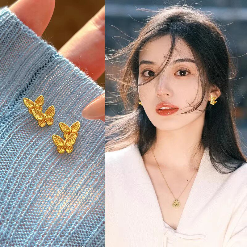 金色蝴蝶耳钉女新款爆款图片