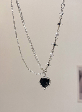 黑色爱心项链女独特个性锁骨链甜酷辣妹风颈链小众设计感精致配饰