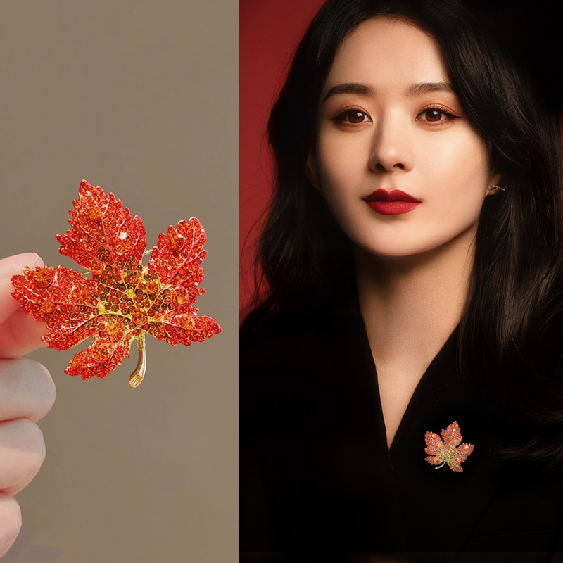 高端大气精致红色枫叶胸针