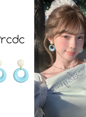 蓝色圈圈耳环超好看独特漂亮绝美耳坠2025新款爆款高级感清新耳饰