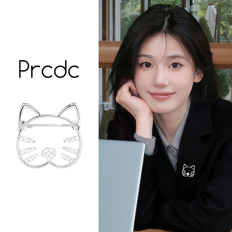 银色猫咪胸针高端精致时尚图片