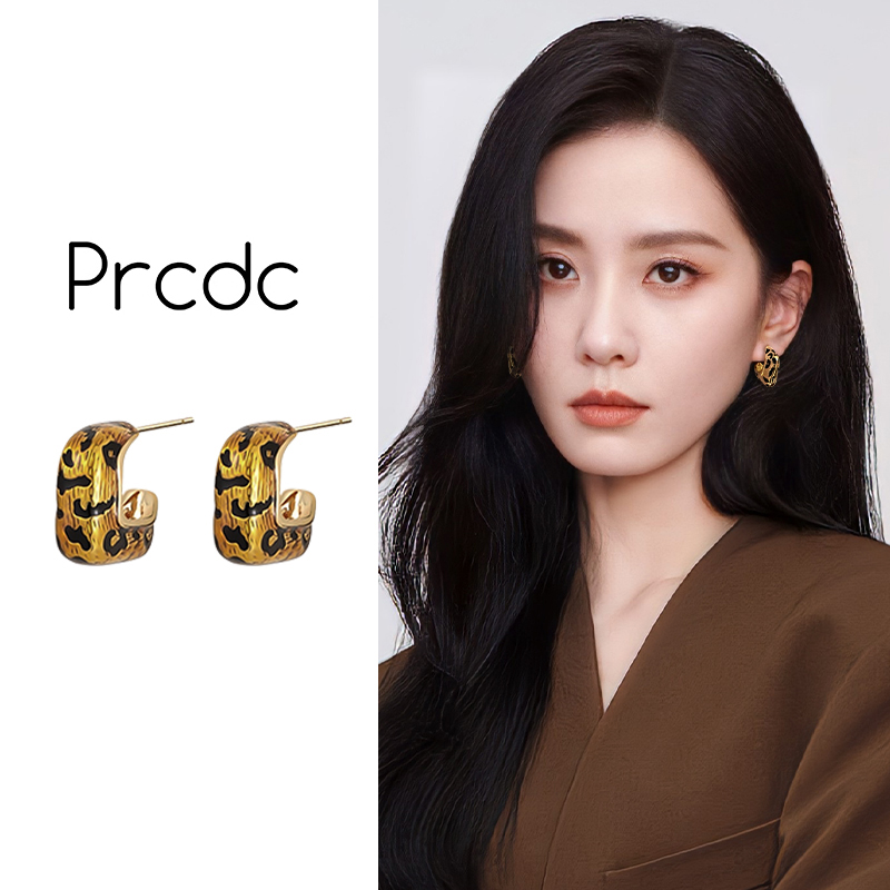 复古港风豹纹耳环新款