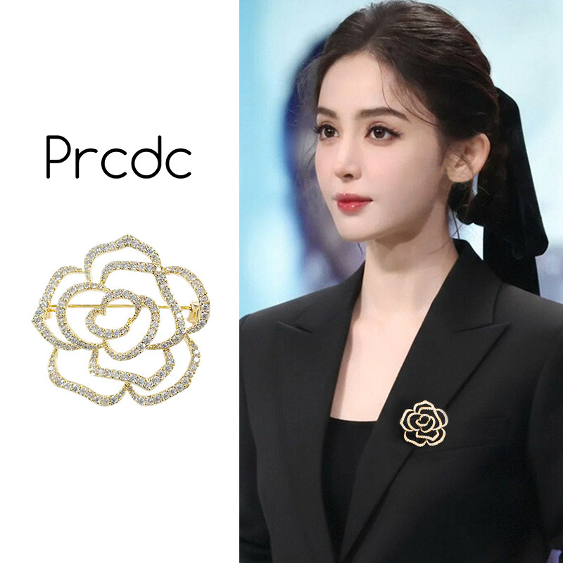 镂空金色玫瑰花胸针高档女款奢华气质西装别针配饰高级感轻奢胸花