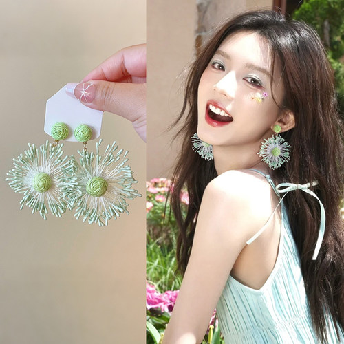 绿色花朵耳环精致独特漂亮耳饰
