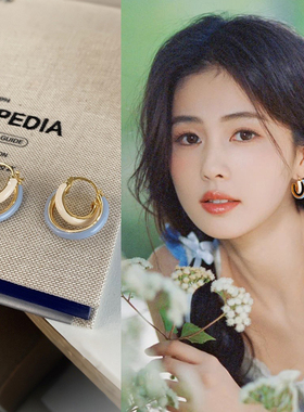 撞色圈圈耳环女独特设计感韩系蓝色耳扣气质小众2025新款爆款耳饰