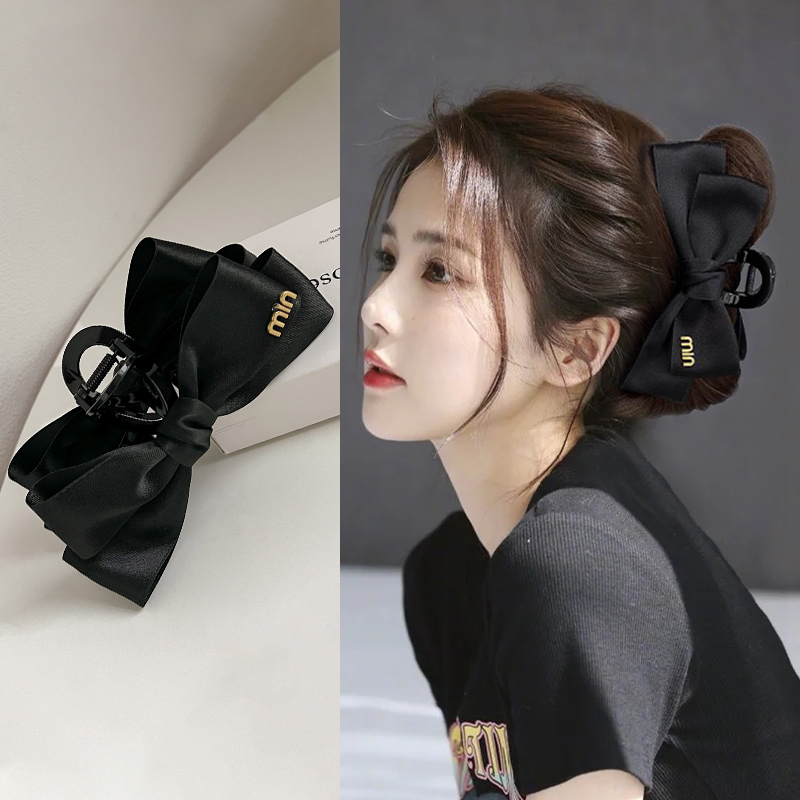 蝴蝶结抓夹女复古黑色大号鲨鱼夹