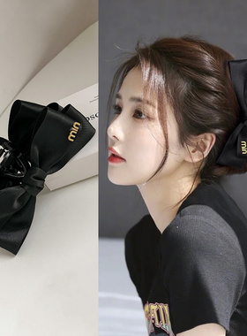 蝴蝶结抓夹女复古黑色大号鲨鱼夹双面网红后脑勺发夹春天新款发饰