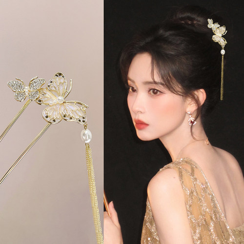 蝴蝶古风发簪女款新中式发钗