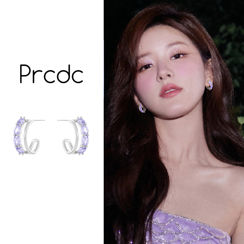 紫色设计感耳环女新款