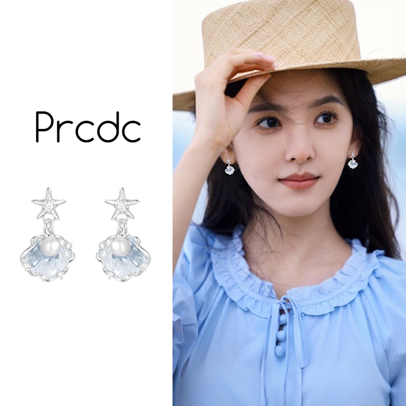 蓝色渐变设计感耳环女