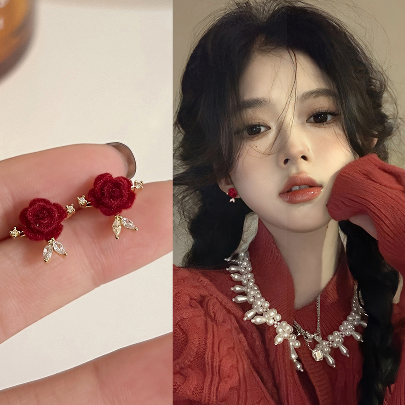 玫瑰花鱼尾耳钉女轻奢复古小众