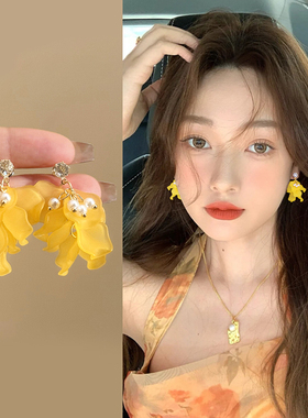 珍珠款设计感黄色耳环女轻奢高级感2025新款爆款耳坠独特漂亮耳饰