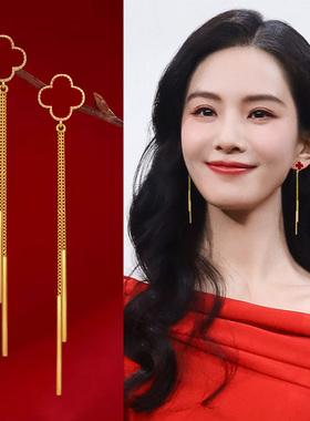 红色长款流苏耳夹无耳洞女款2025新款爆款高端绝美轻奢高级感耳饰