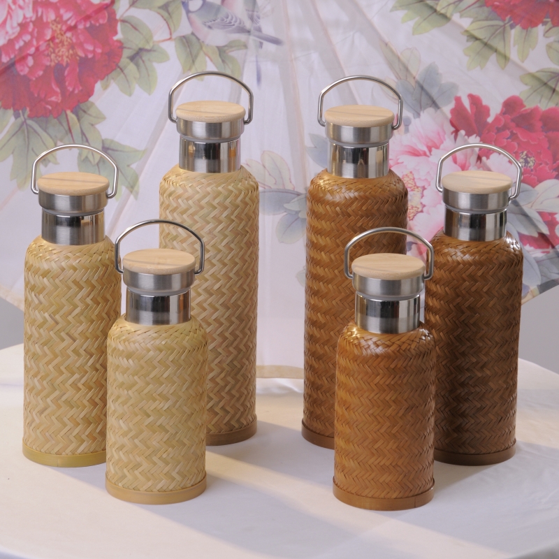 大漆竹编细丝不锈钢便携保温杯