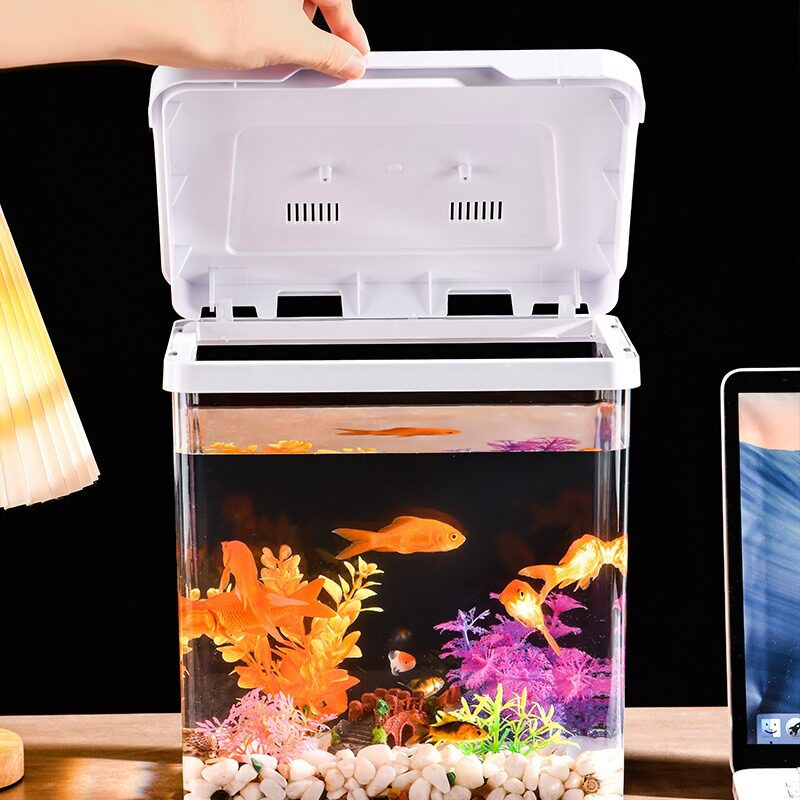 塑料翻盖鱼缸微景观造景乌龟缸客厅桌面金鱼缸家用小型生态水族箱