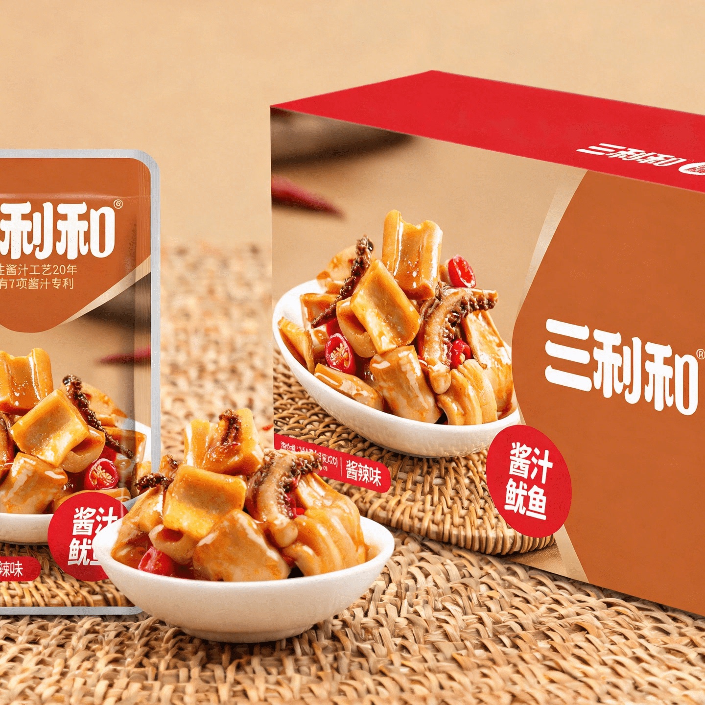 童记三利和鱿鱼小零食湖南口味盒装酱辣烧烤独立包装休闲办公室