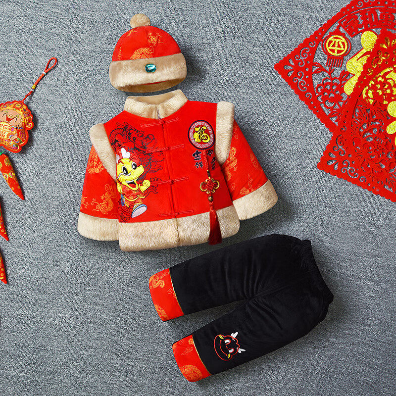 男宝宝唐装男童过年喜庆衣服一周岁礼服抓周汉服加厚冬季新年套装