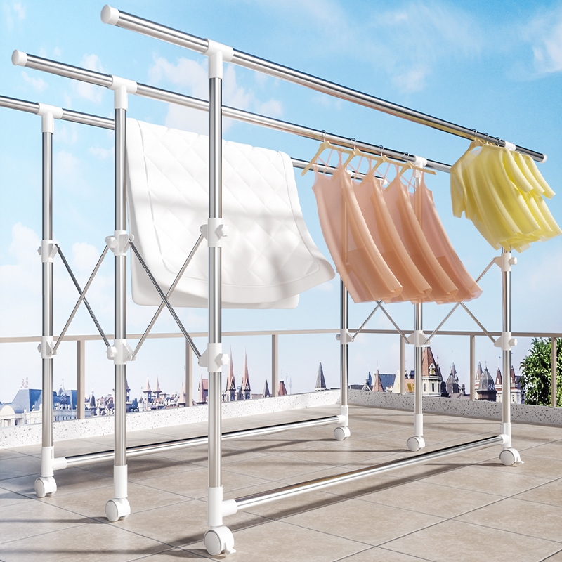 不锈钢收纳晾衣架落地折叠晒被子