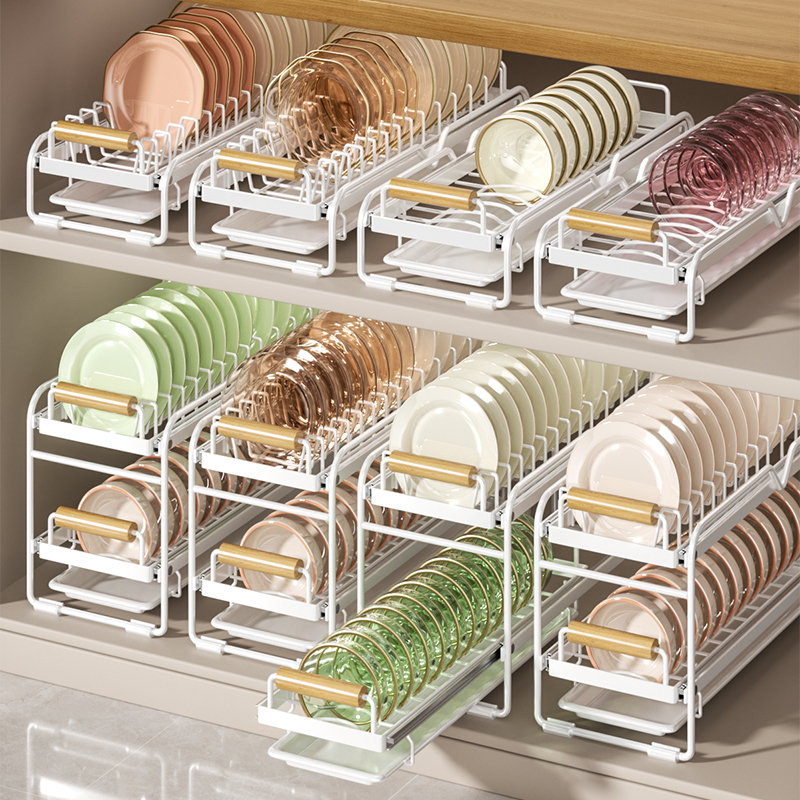 厨房抽拉碗碟收纳架沥水碗盘架
