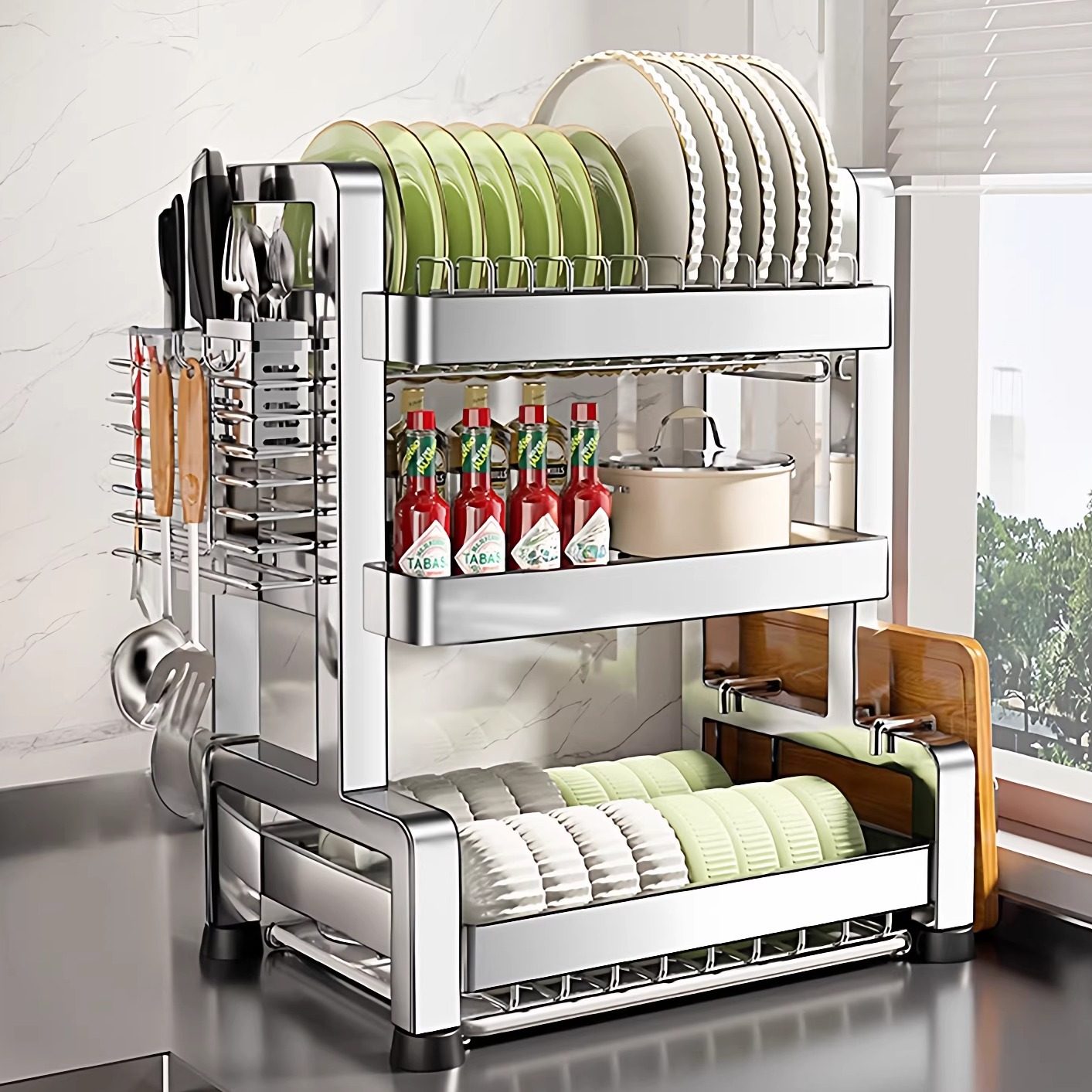 厨房不锈钢置物架台面碗碟沥水架家用调料架刀筷砧收纳架子碗盘架,厨房/烹饪用具,碗架,淘宝优惠券,粉丝福利购,淘宝优惠卷