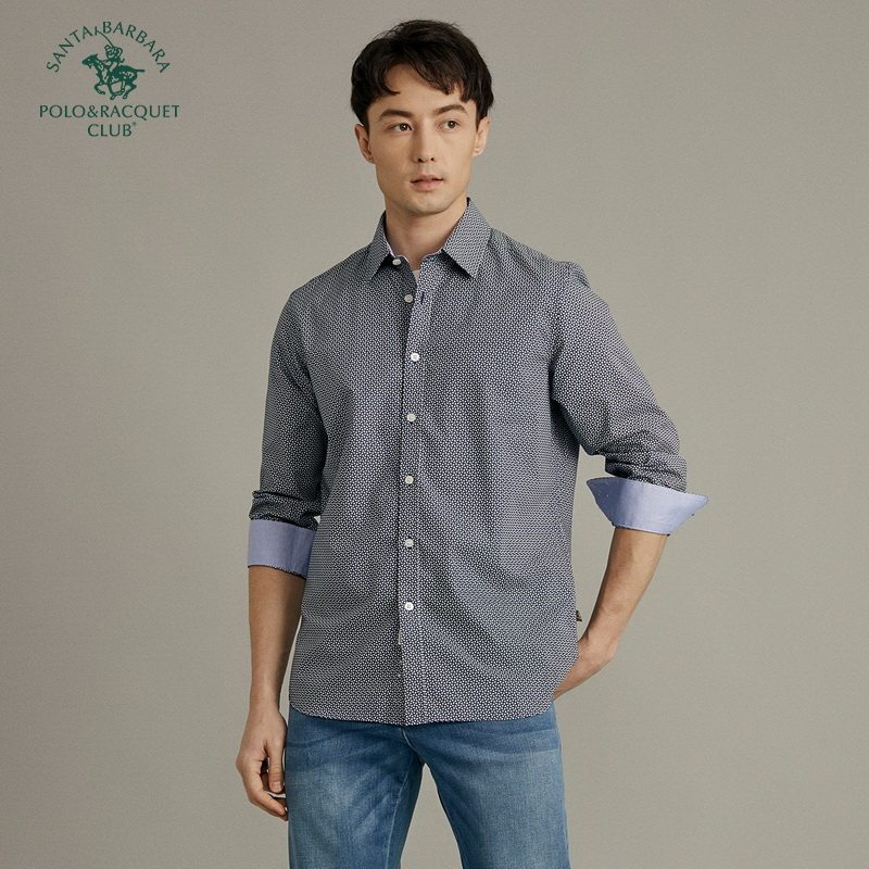 圣大保罗男装春秋夏季男款商务休闲全棉衬衣男士修身外穿长袖衬衫