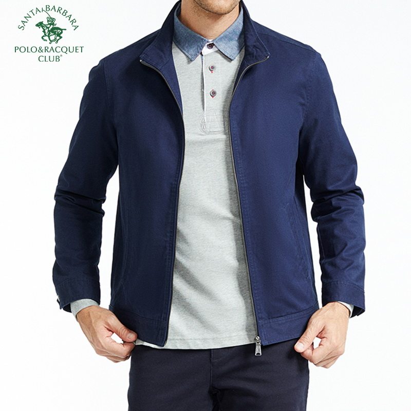 圣大保罗POLO中青年男装秋冬商务休闲舒适纯棉立领修身单夹克外套