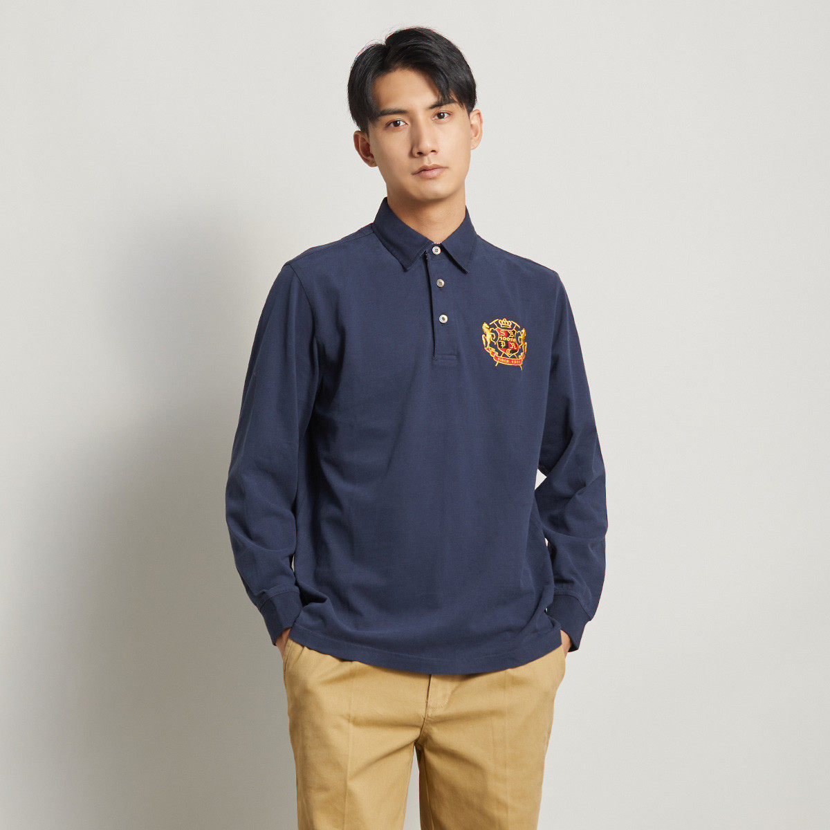 圣大保罗男装厚款纯棉纯色长袖t恤打底polo衫翻领春秋季男士上衣