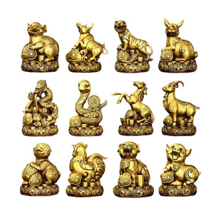 铜十二生肖摆件鼠牛虎兔龙蛇马羊猴鸡狗猪客厅家居饰品铜像吉祥物