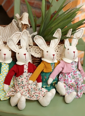 韩版碎花兔兔玩偶布艺安抚摆件