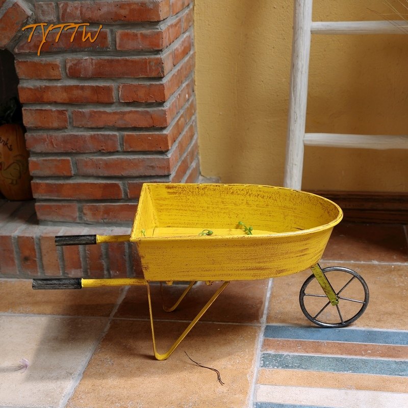 美式乡村铁艺独轮小推车户外花园庭院阳台落地摆件摄影道具花架