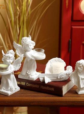 欧式艺术纯白天使烛台装饰摆件