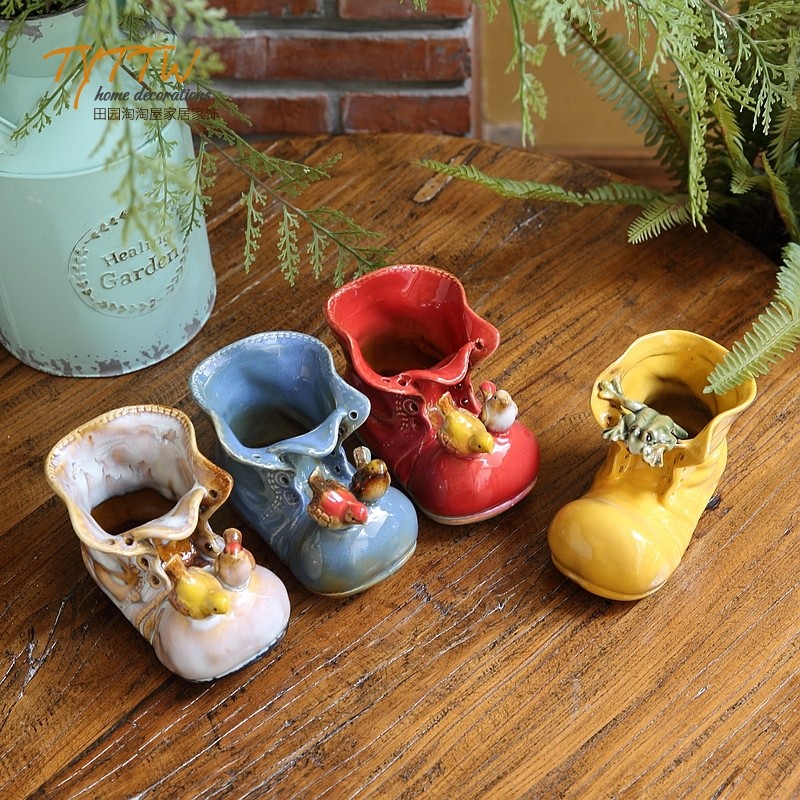 美式立体动物小靴子多肉大头鞋水培花盆花瓶收纳居家桌面小摆件,家居饰品,装饰摆件,淘宝优惠券,粉丝福利购,淘宝优惠卷