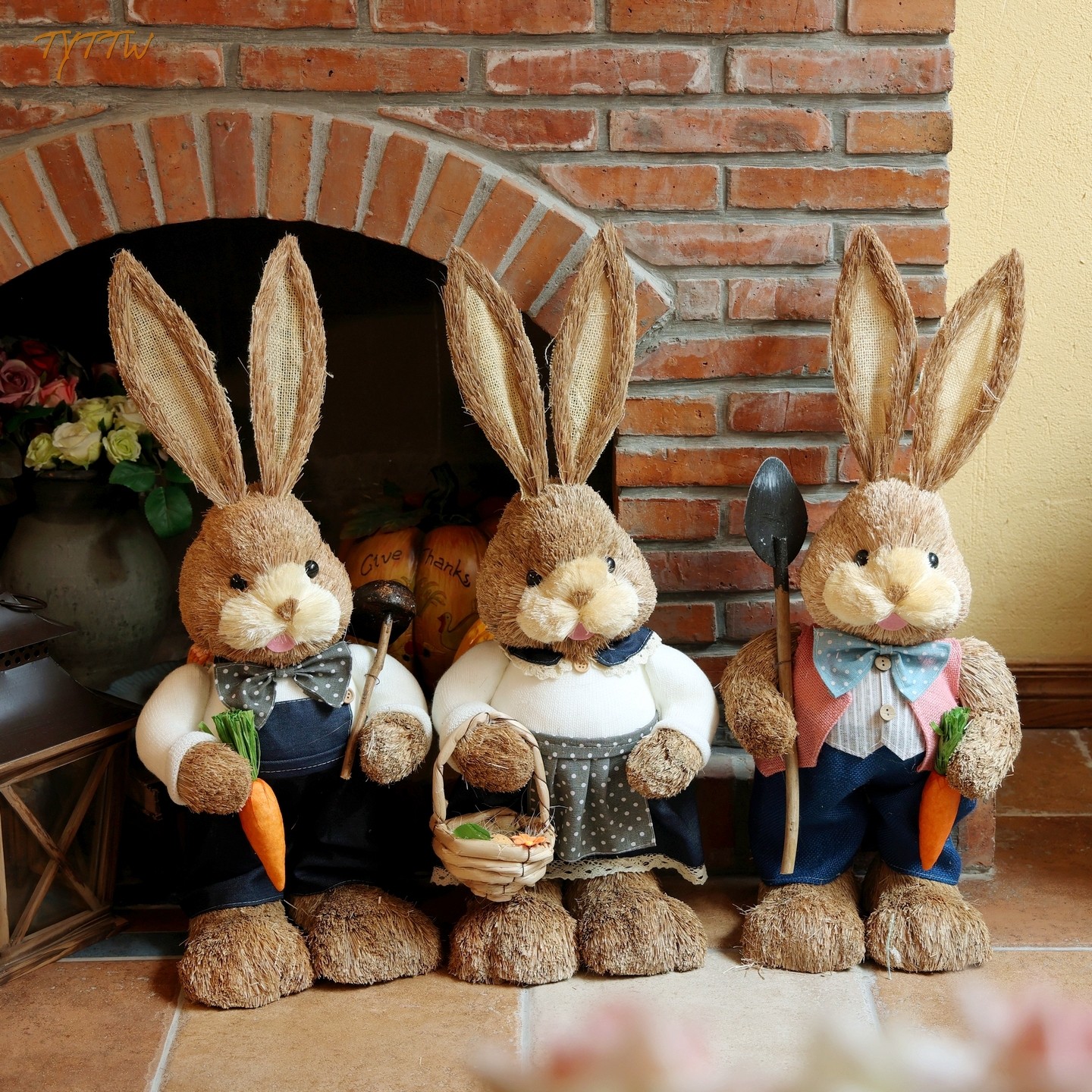 落地65CM手工草藤编织ins兔玩偶情侣兔子家居装饰礼物户外布景,家居饰品,落地摆件,淘宝优惠券,粉丝福利购,淘宝优惠卷