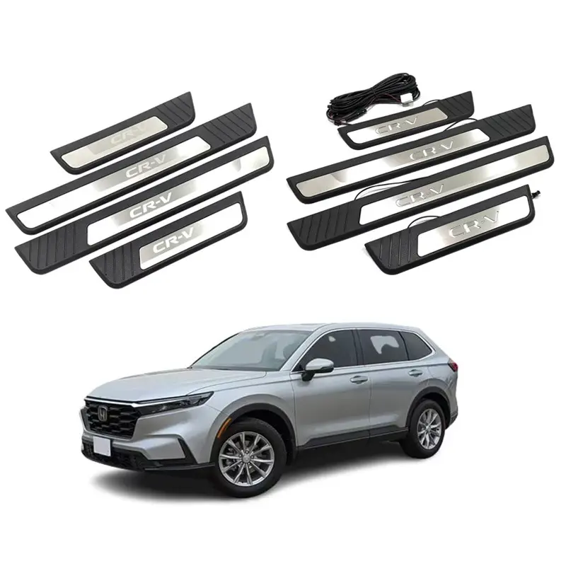 专用于本田23-24款CRV门槛条装饰门槛保护板 塑料+不锈钢带灯
