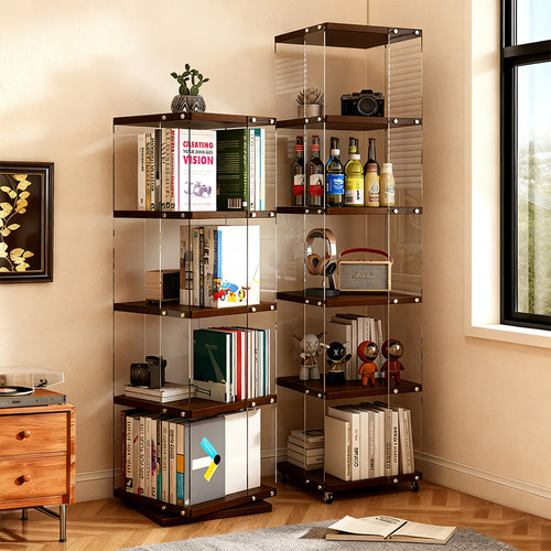 亚克力旋转书架落地置物架可移动